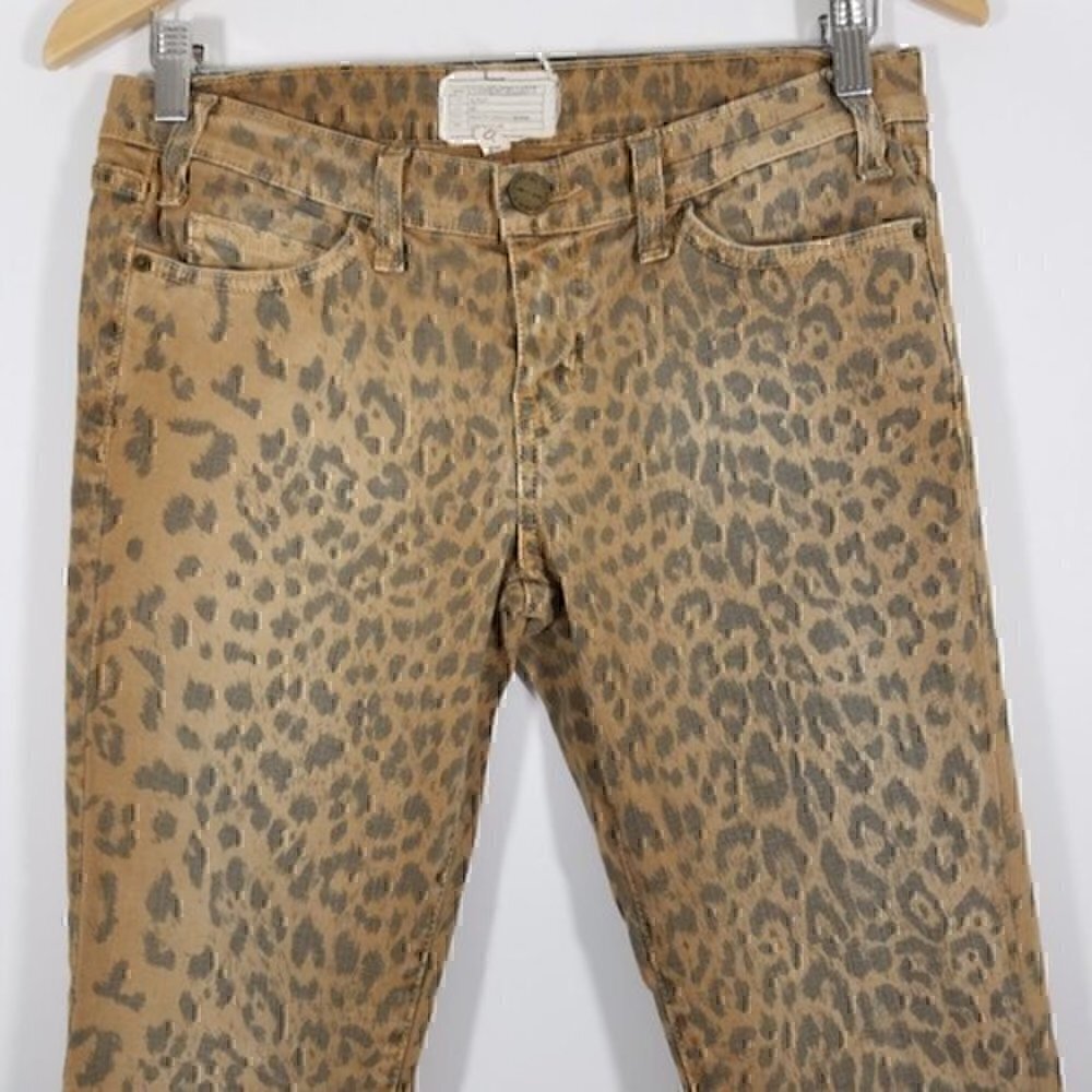 Current/Elliott Camel Leopard Skinny Ankle Jeans 0 - Picture 2 of 7